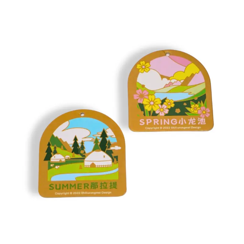Front and back cards showing spring and summer illustrated air fresheners